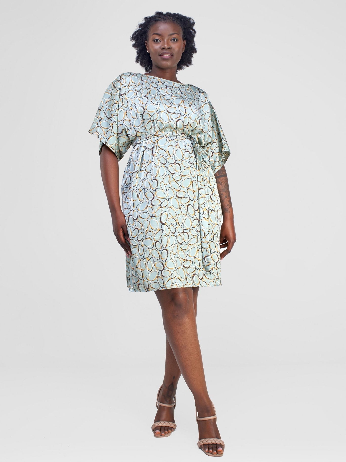 Vivo Hanabi Drop Shoulder Dress - Green Koto Print - Shopzetu