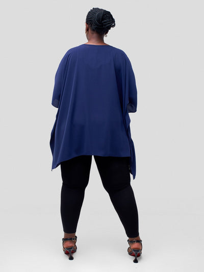 Vivo Ava Panelled Tunic Top - Navy Blue - Shopzetu