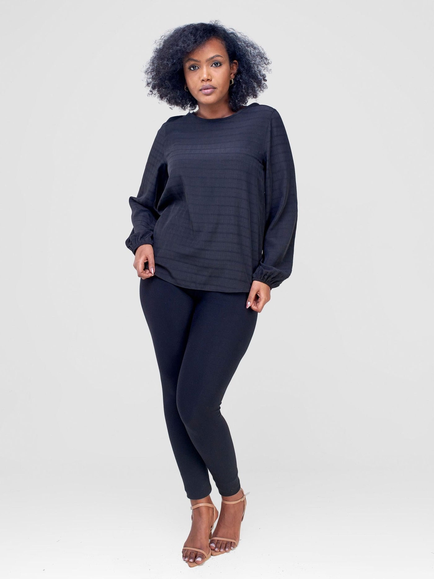 Vivo Basic Long Sleeved Bishop Top - Black Textured - Shopzetu