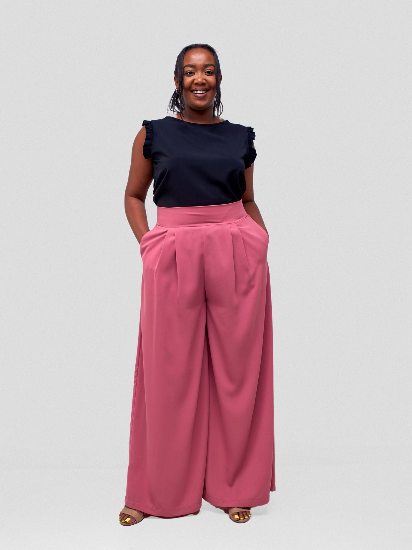 Vivo Ava Pleated Wide Leg Pants - Pink - Shopzetu