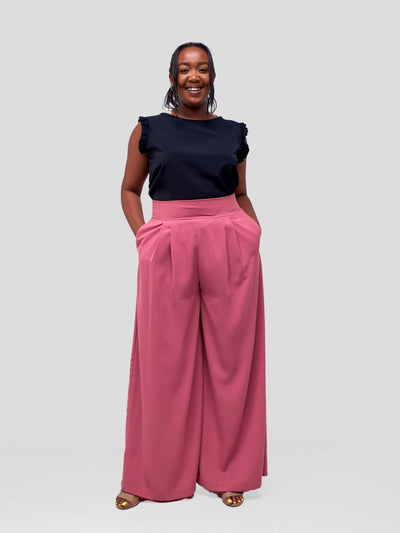 Vivo Ava Pleated Wide Leg Pants - Pink - Shopzetu