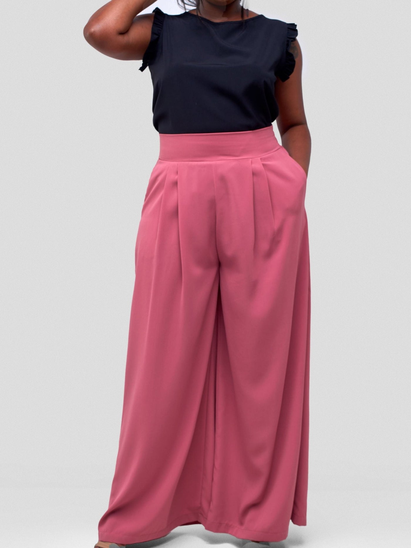 Vivo Ava Pleated Wide Leg Pants - Pink - Shopzetu