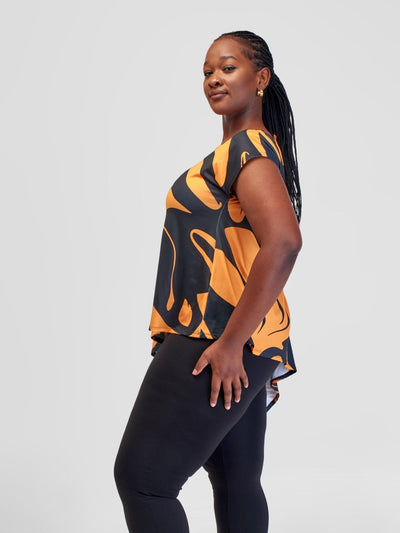 Vivo Amara Asymmetric Top - Black / Mustard Sanna Print - Shopzetu