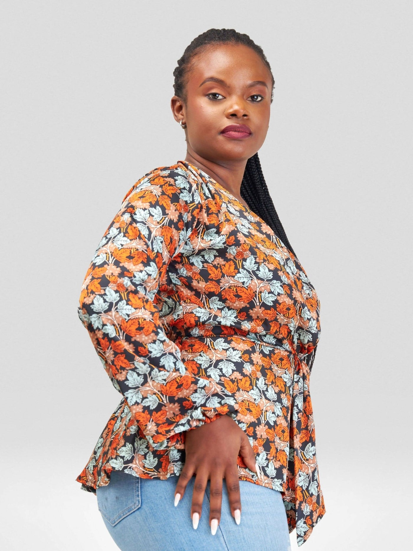 Silk House Collection Zoella Top - Orange / Brown print - Shopzetu