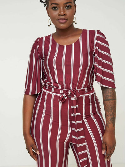 Phyls Collections Tunis Jumpsuit Marron Striped - Maroon - Shopzetu