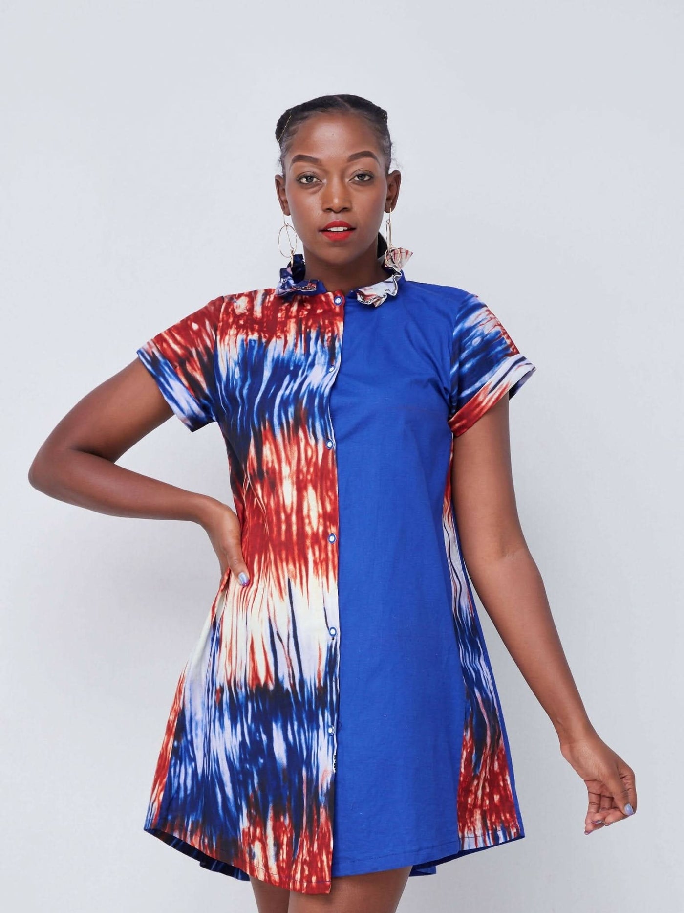 Vazi Afriq Cotton Ankara Shirt Dress - Blue - Shopzetu