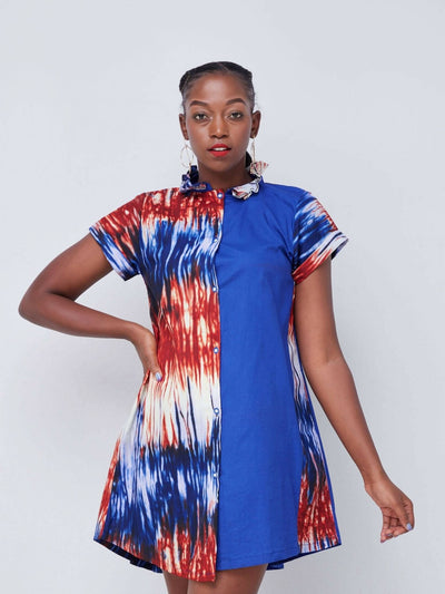 Vazi Afriq Cotton Ankara Shirt Dress - Blue - Shopzetu