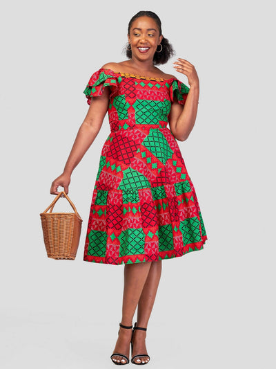 GravioFashion Tryna Skater Dress - Red / Green - Shopzetu