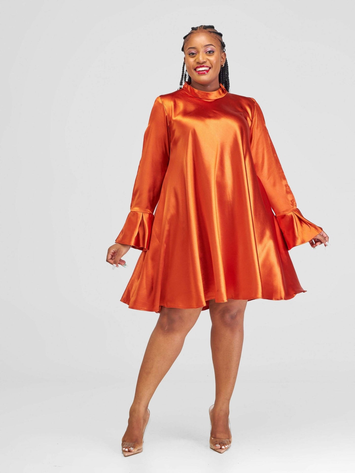 Jolly Fancy Wear Silky Shift Dress - Rust Brown - Shopzetu