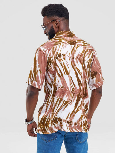 Vazi Afriq Tie & Dye Normal Collar Shirt - Green / Brown - Shopzetu