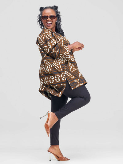 Izulu Mundusi 9 Short Kimono - Brown Print - Shopzetu