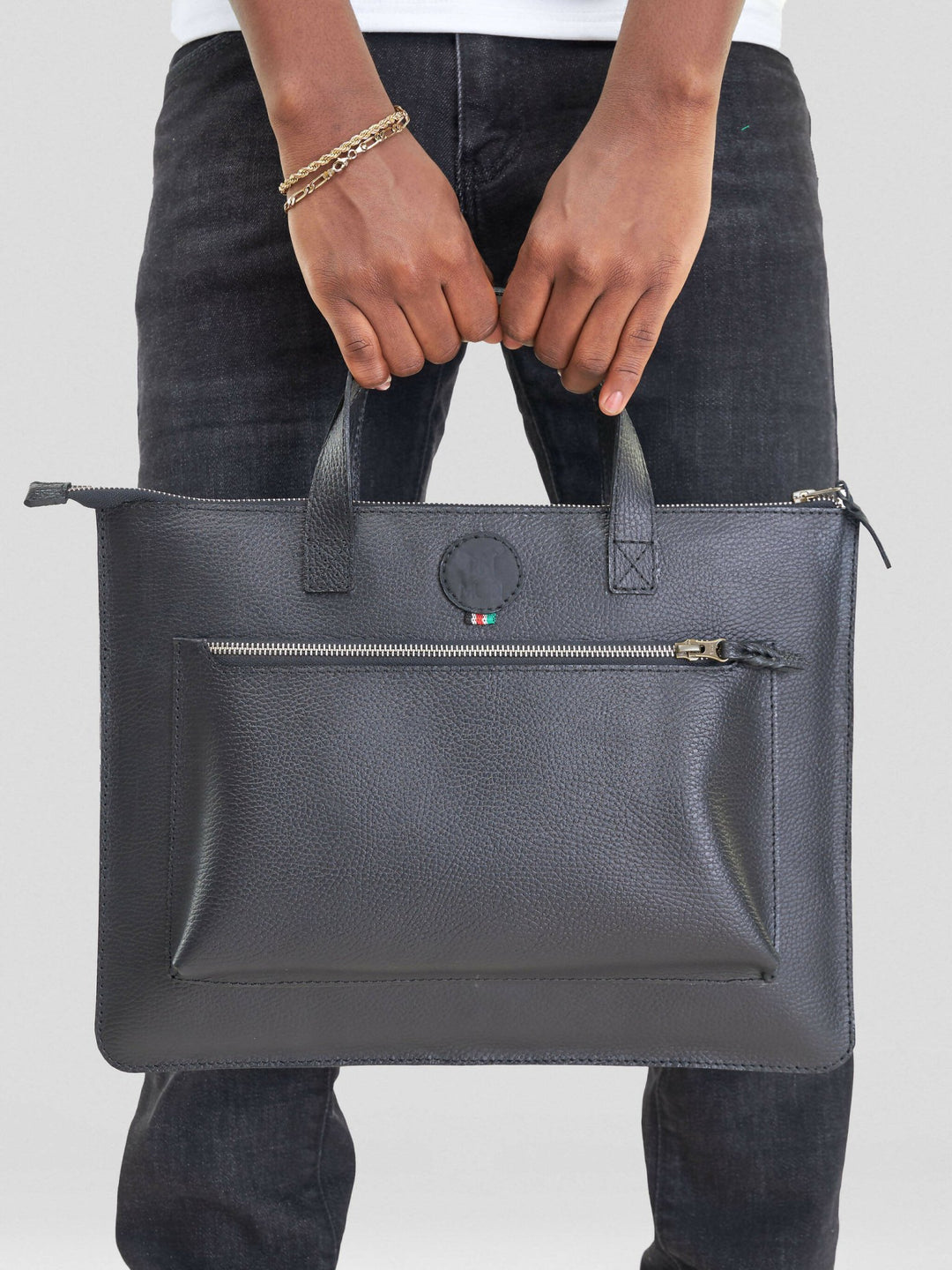 Mubi Leather Kifaru Leather Laptop Bag - Black - Shopzetu