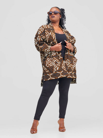 Izulu Mundusi 9 Short Kimono - Brown Print - Shopzetu