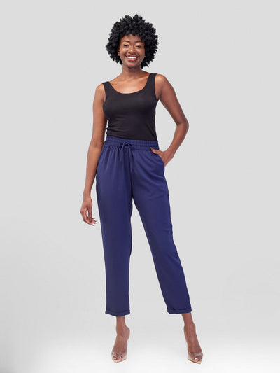 Vivo Ava Tapered Pants - Navy Blue - Shopzetu