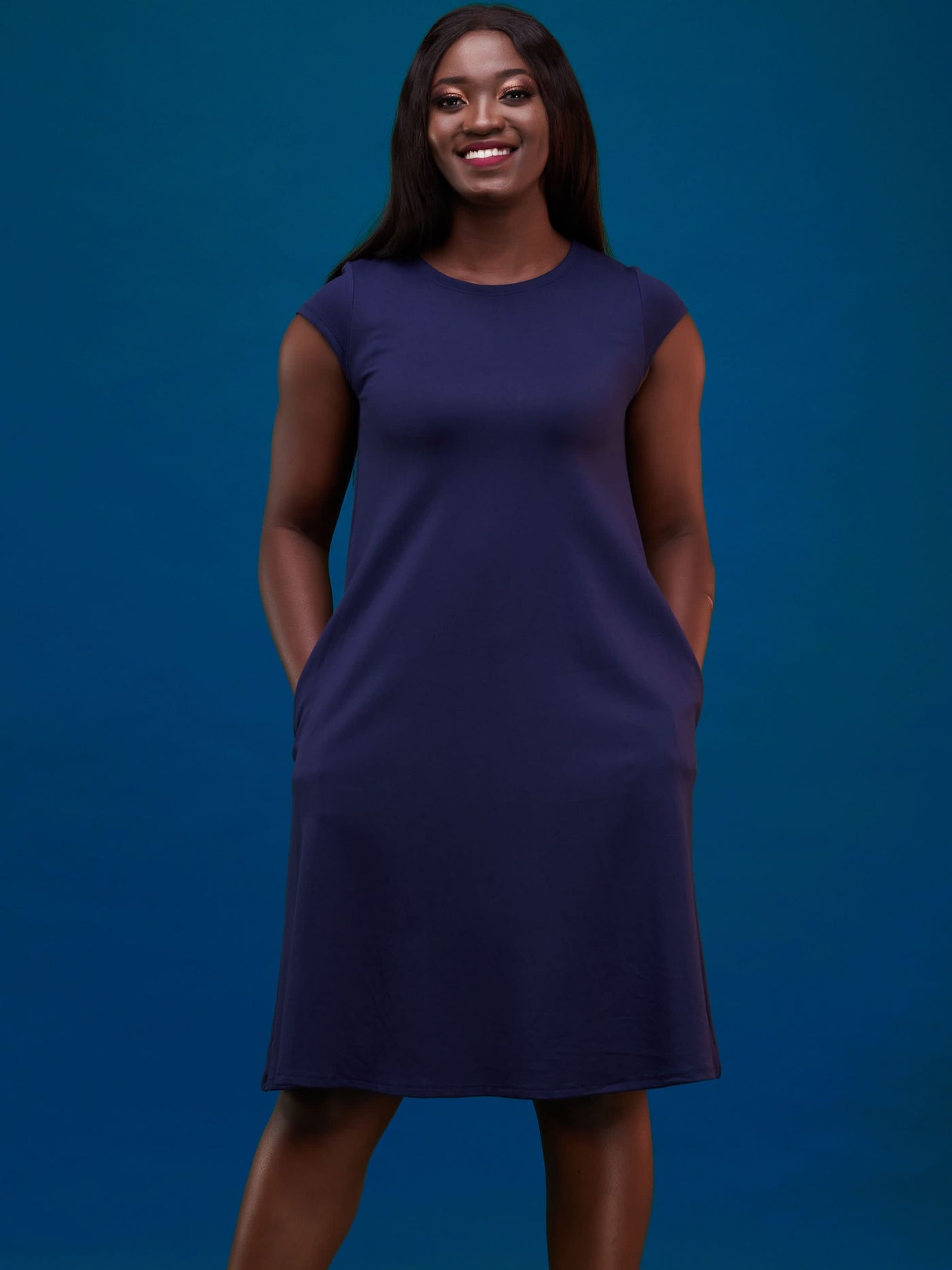 Vivo Basic Kena Tent Knee Length Dress - Navy Blue - Shopzetu