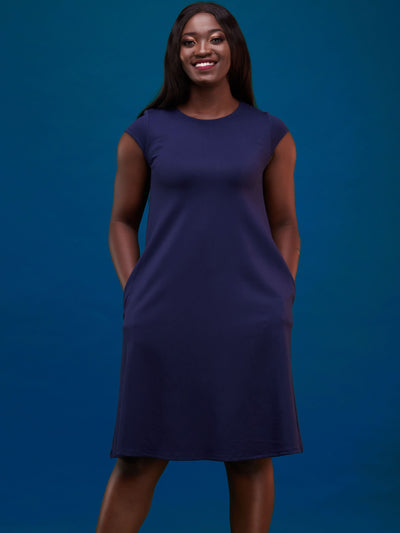 Vivo Basic Kena Tent Knee Length Dress - Navy Blue - Shopzetu