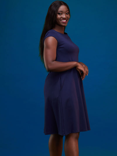 Vivo Basic Kena Tent Knee Length Dress - Navy Blue - Shopzetu