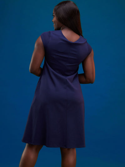 Vivo Basic Kena Tent Knee Length Dress - Navy Blue - Shopzetu