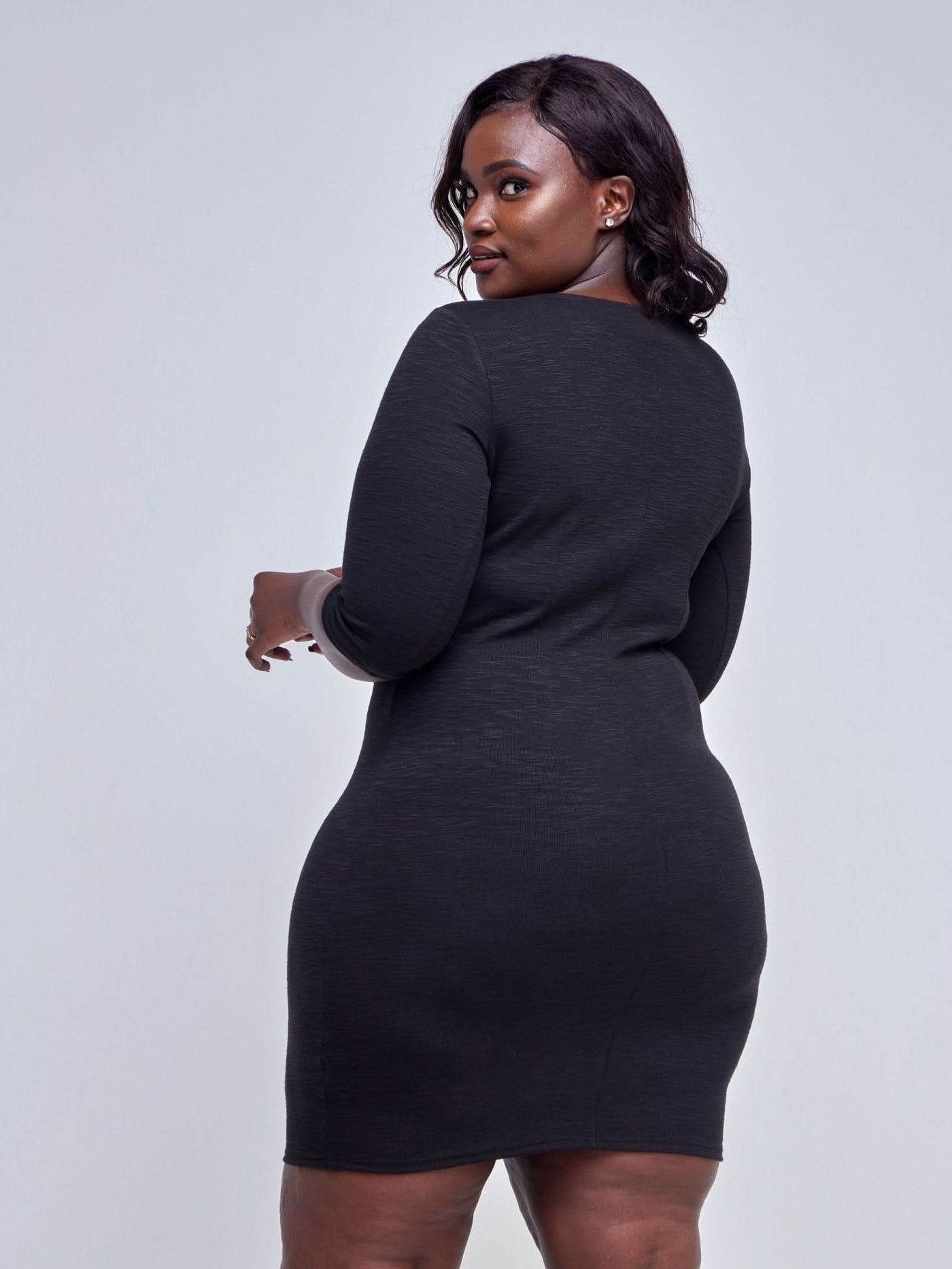 Vivo Basic 3/4 Sleeve Sheath Dress - Black - Shopzetu