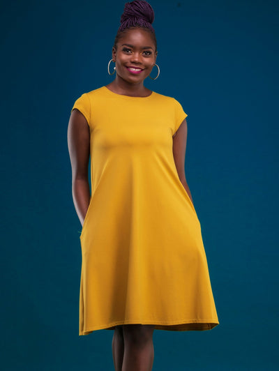 Vivo Basic Kena Tent Knee Length Dress - Mustard - Shopzetu