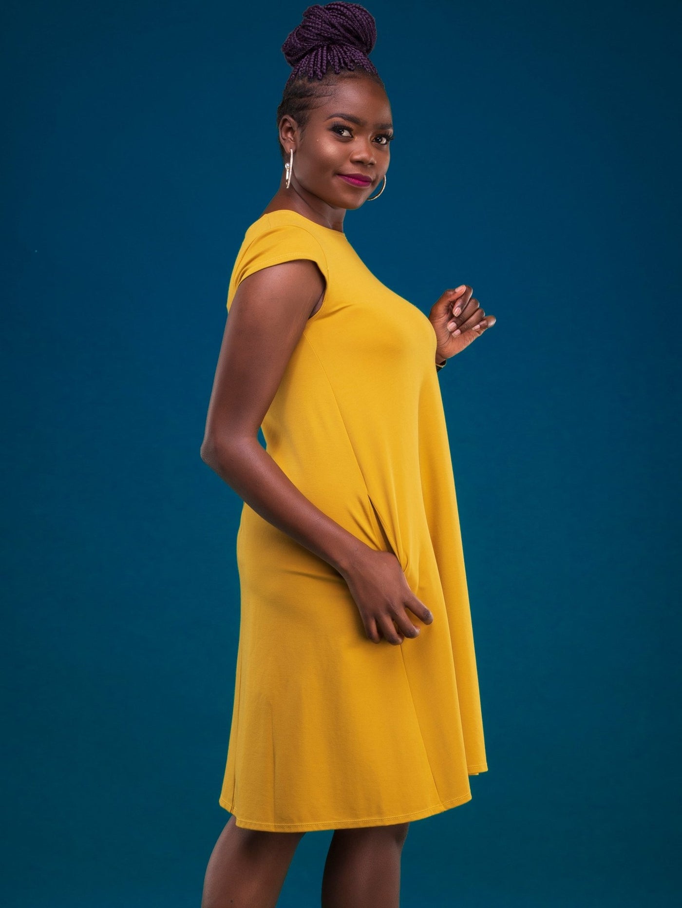 Vivo Basic Kena Tent Knee Length Dress - Mustard - Shopzetu