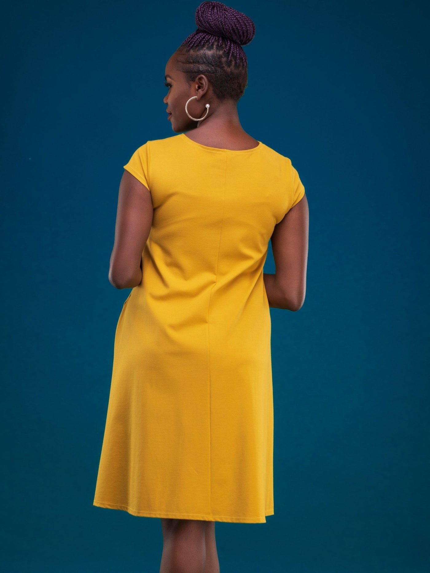 Vivo Basic Kena Tent Knee Length Dress - Mustard - Shopzetu