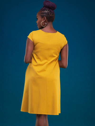 Vivo Basic Kena Tent Knee Length Dress - Mustard - Shopzetu