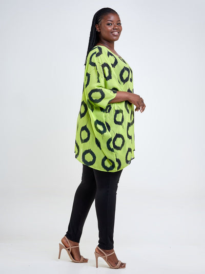 Vivo Basic Liv Chiffon Top - Lime Green / Black Abstract Print - Shopzetu