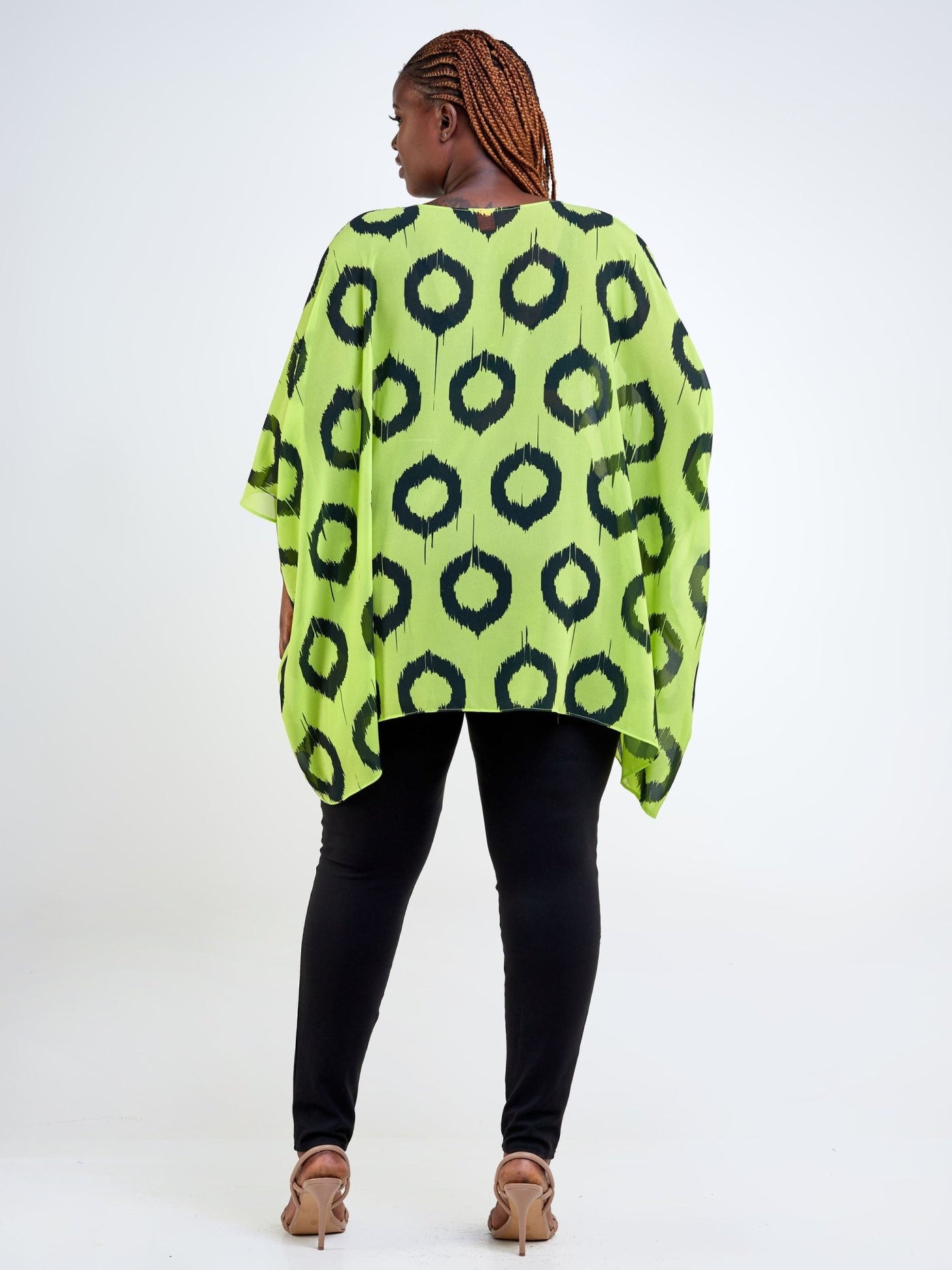 Vivo Basic Liv Chiffon Top - Lime Green / Black Abstract Print - Shopzetu