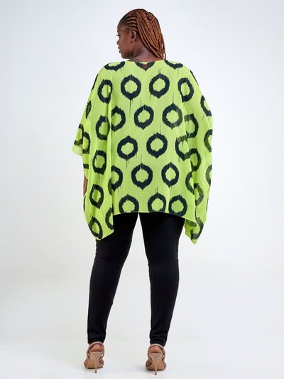 Vivo Basic Liv Chiffon Top - Lime Green / Black Abstract Print - Shopzetu