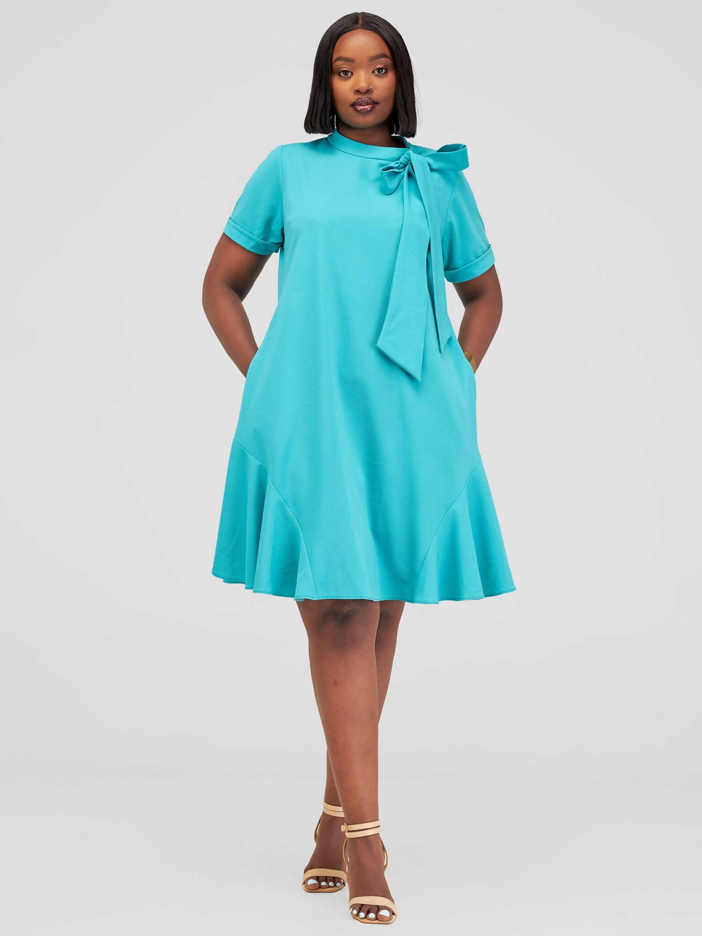 Mariste Foi Shift Dress - Teal - Shopzetu