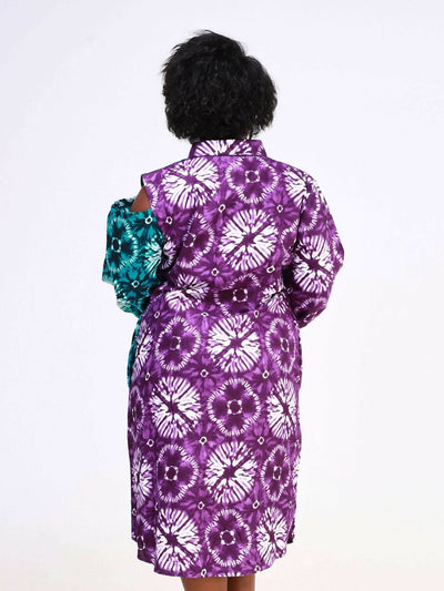 Ancestral House DD Cold Shoulder Shirt Dress - Purple - Shopzetu