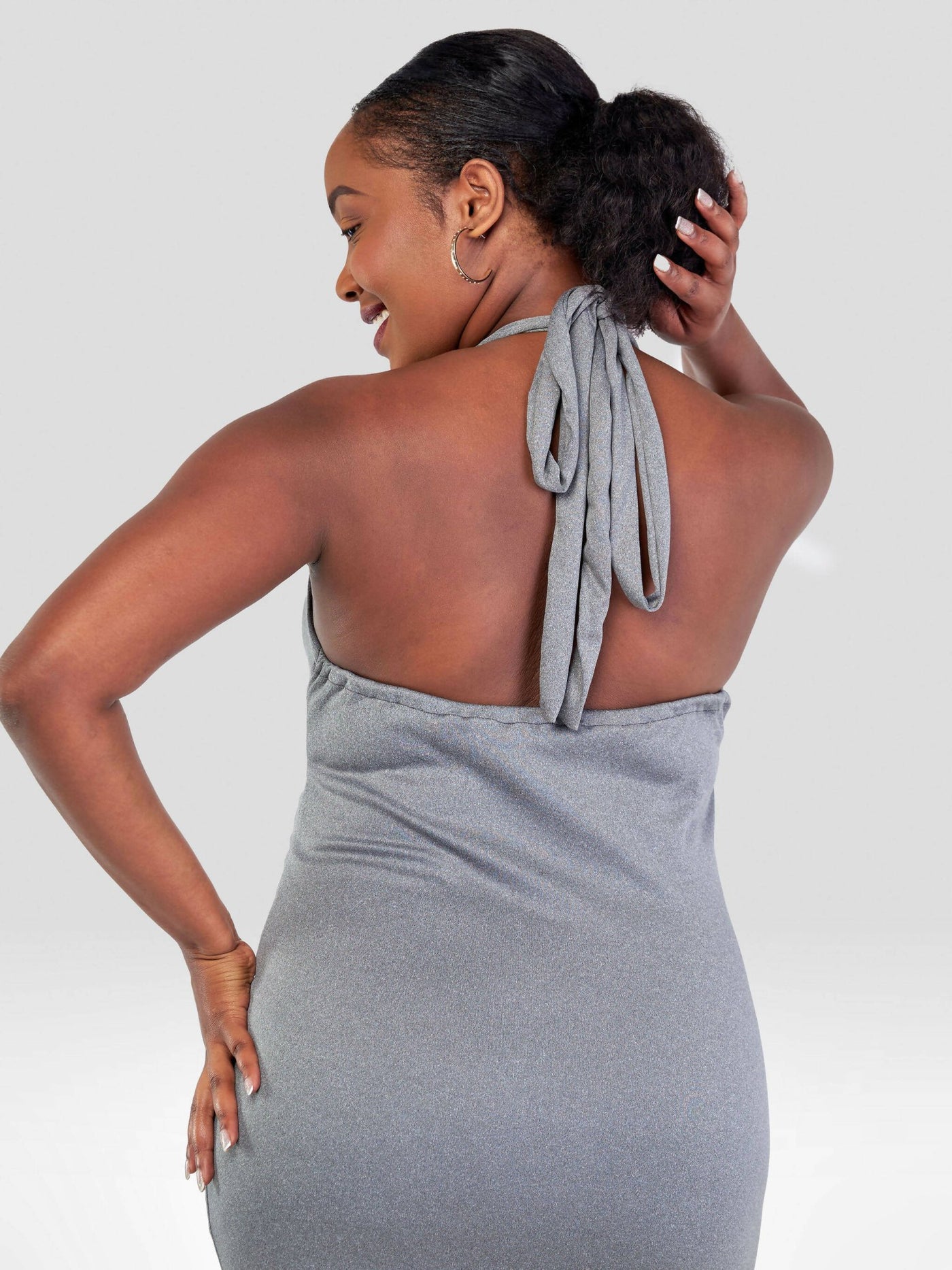Juka Closet Halter Neck Dress - Grey - Shopzetu