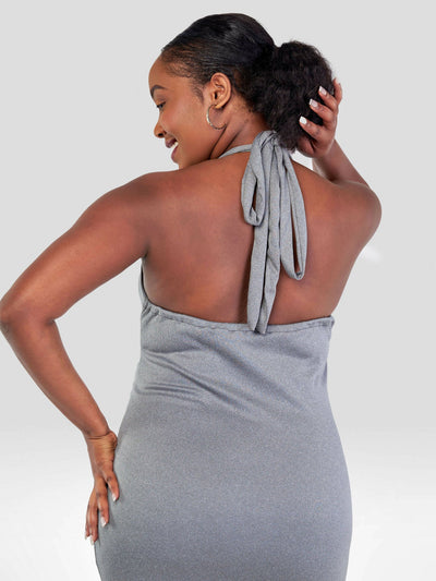 Juka Closet Halter Neck Dress - Grey - Shopzetu