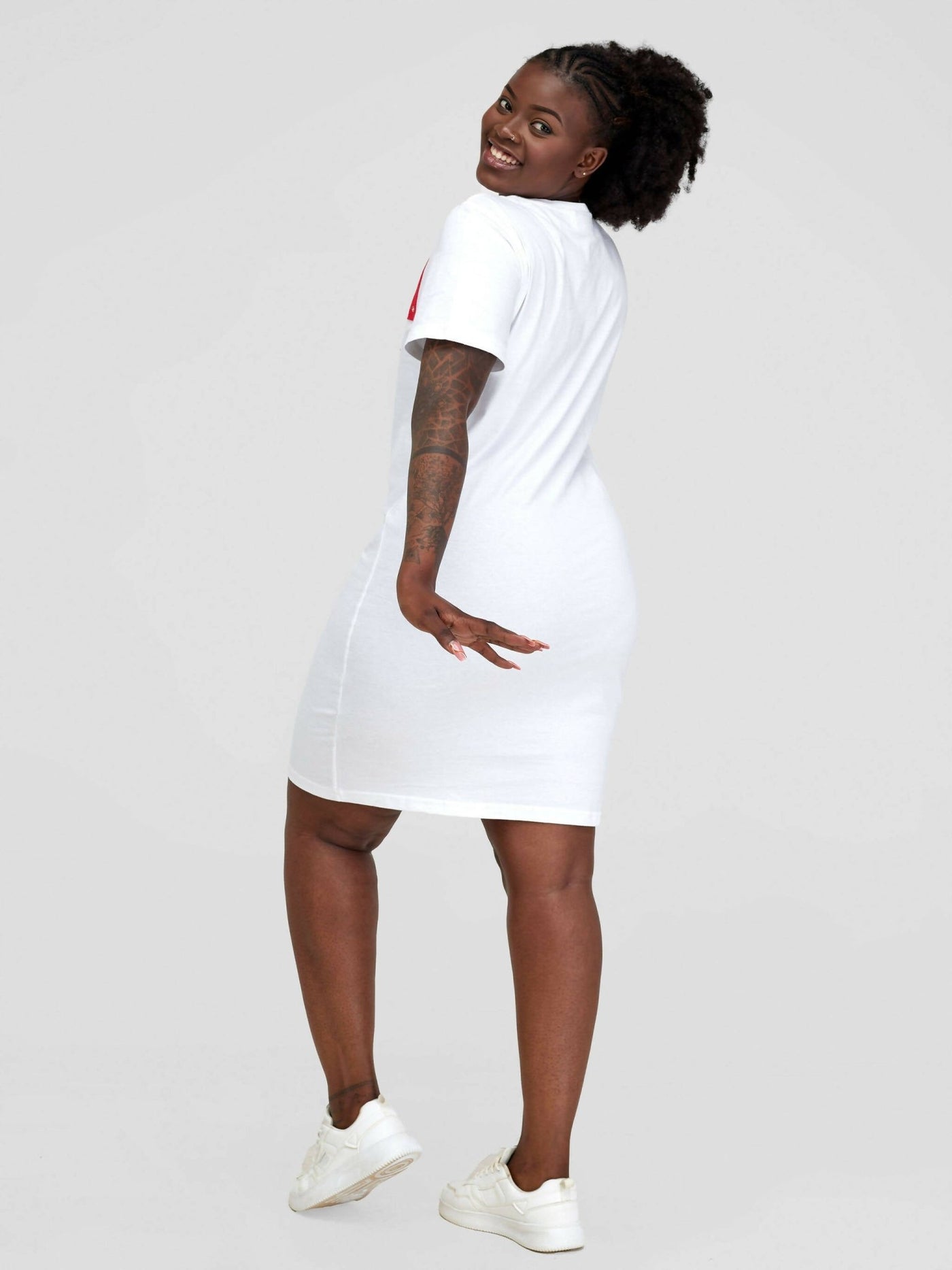 Vazi Afriq Cotton Jersey / Kikoy T-Shirt Dress - White - Shopzetu