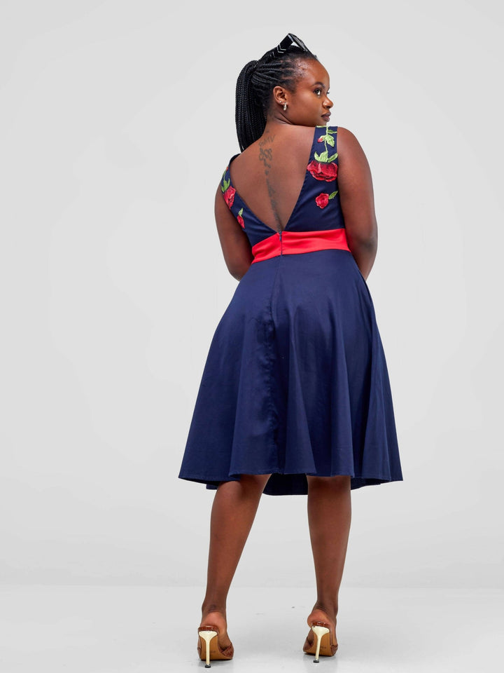 Immaculate Chic Skater Dress - Navy Blue - Shopzetu