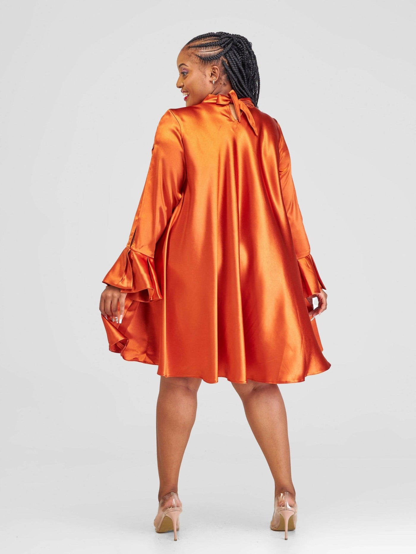 Jolly Fancy Wear Silky Shift Dress - Rust Brown - Shopzetu