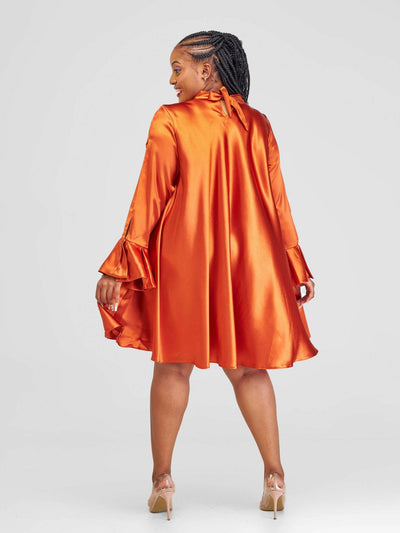 Jolly Fancy Wear Silky Shift Dress - Rust Brown - Shopzetu