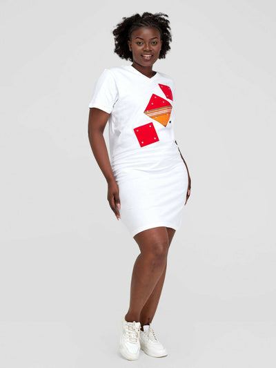 Vazi Afriq Cotton Jersey / Kikoy T-Shirt Dress - White - Shopzetu