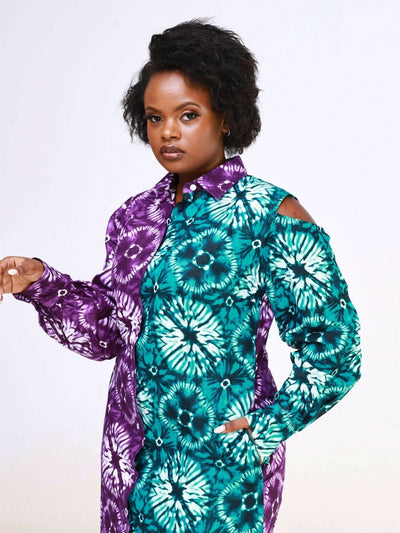 Ancestral House DD Cold Shoulder Shirt Dress - Purple - Shopzetu