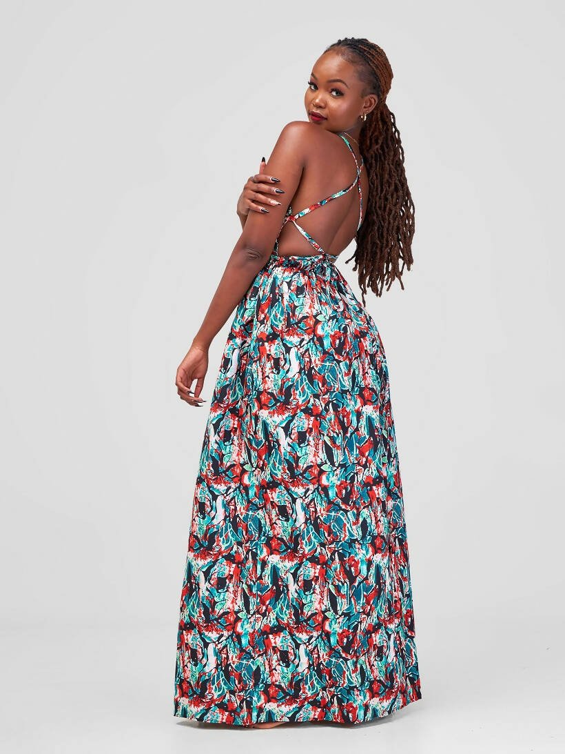 African Yuva Wendo Maxi Dress - Blue / Pink - Shopzetu