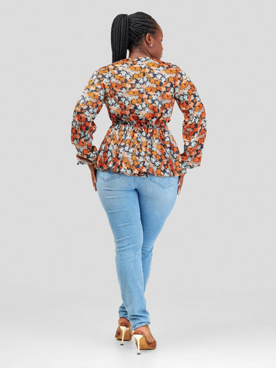 Silk House Collection Zoella Top - Orange / Brown print - Shopzetu