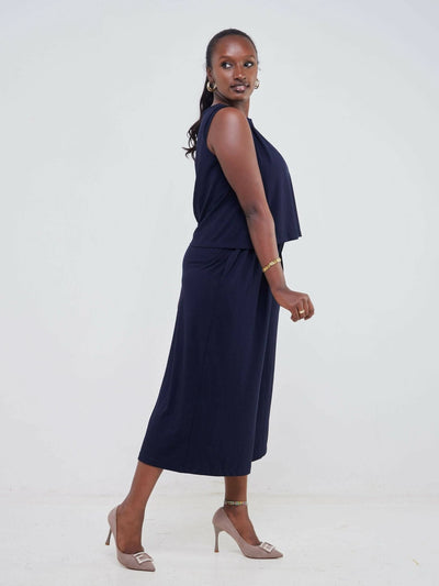 Hessed Sleeveless Jumpsuits - Navy Blue - Shopzetu