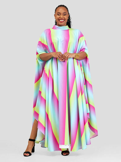 Jolly Fancy Wear Stripped Stirred Neck Tent Maxi Dress - Multicolored - Shopzetu