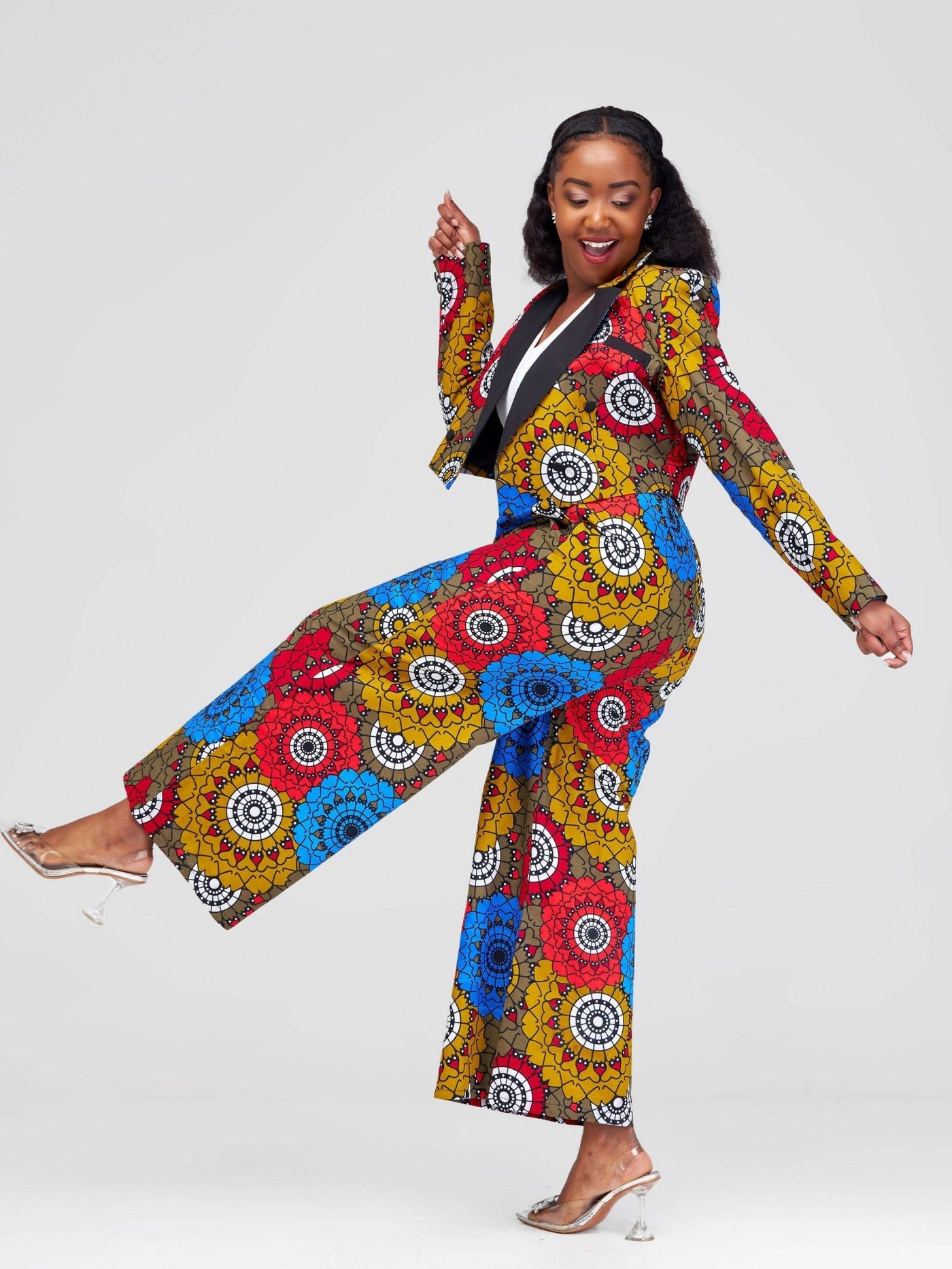 SBV Ankara Pant Suit - Red Print - Shopzetu