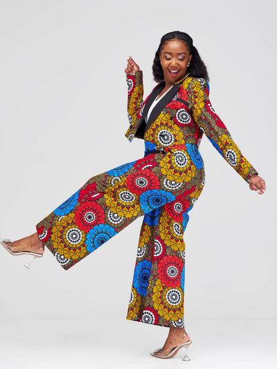 SBV Ankara Pant Suit - Red Print - Shopzetu