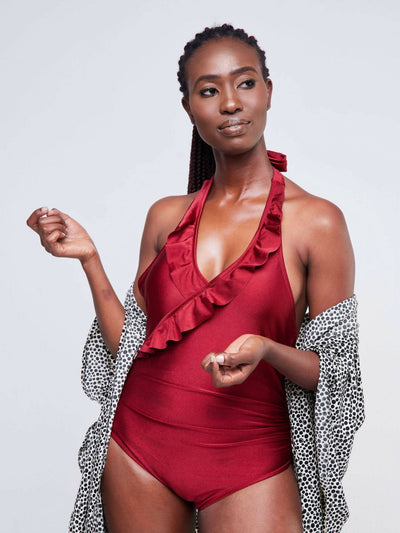 Zola Wine Swimsuit - Red - Shopzetu