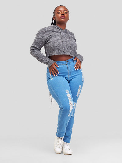 Denim Haven High Rise Skinny Ripped Jeans - Light Blue - Shopzetu