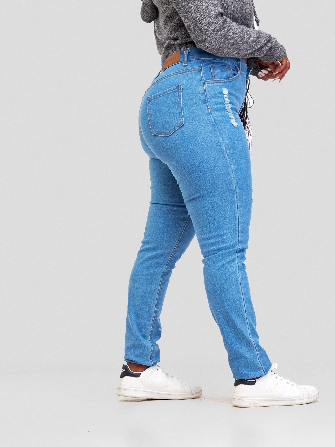 Denim Haven High Rise Skinny Ripped Jeans - Light Blue - Shopzetu