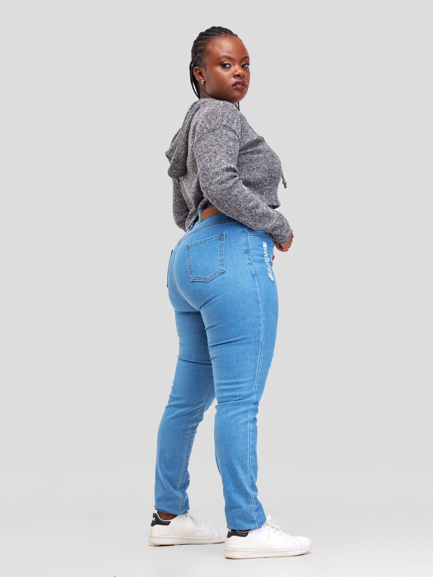 Denim Haven High Rise Skinny Ripped Jeans - Light Blue - Shopzetu